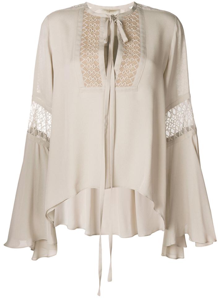 Elie Saab Embroidered Tie Neck Blouse - Nude & Neutrals