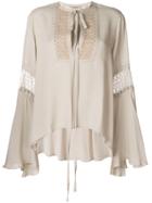 Elie Saab Embroidered Tie Neck Blouse - Nude & Neutrals