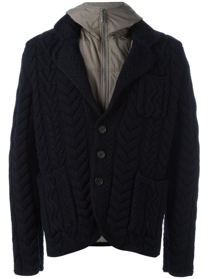 Canali Layered Cable Knit Jacket, Men's, Size: 54, Blue, Polyamide/wool