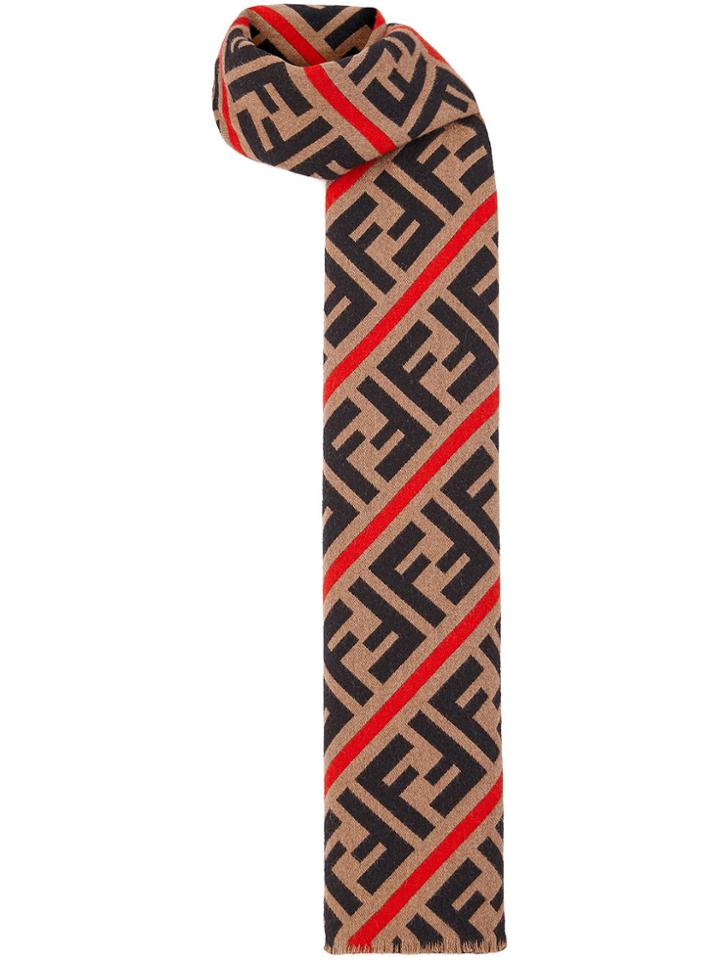 Fendi Striped Ff Motif Scarf - Neutrals