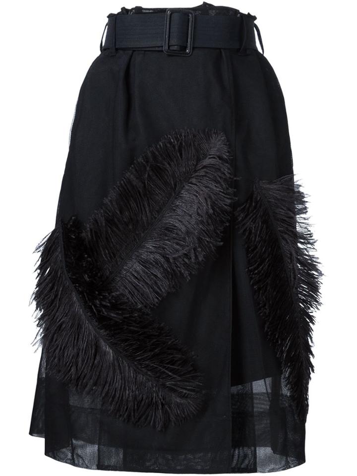 Vera Wang Feather Appliqué Skirt - Black