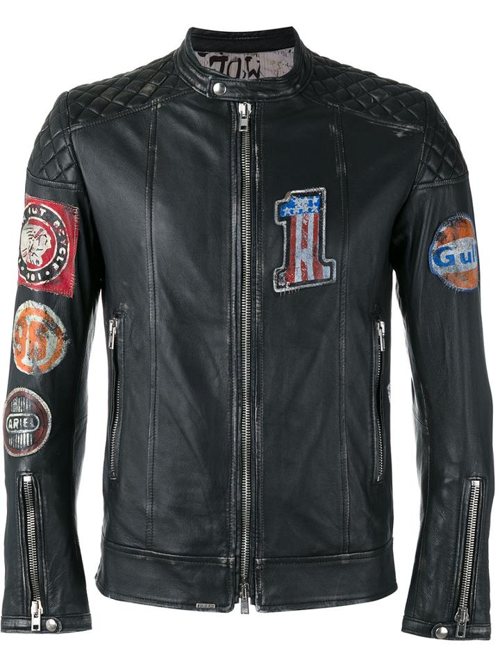 S.w.o.r.d 6.6.44 Distressed Logo Jacket, Men's, Size: 50, Black, Leather/polyester
