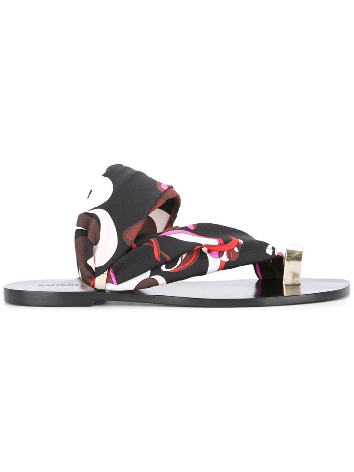 Emilio Pucci Printed Toe Ring Slides - Black