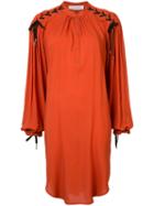 A.f.vandevorst - Lace Up Sleeve Smock Dress - Women - Viscose - M, Red, Viscose
