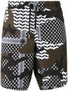 Neil Barrett Camouflage Pattern Swim Shorts, Men's, Size: Xl, Black, Polyester