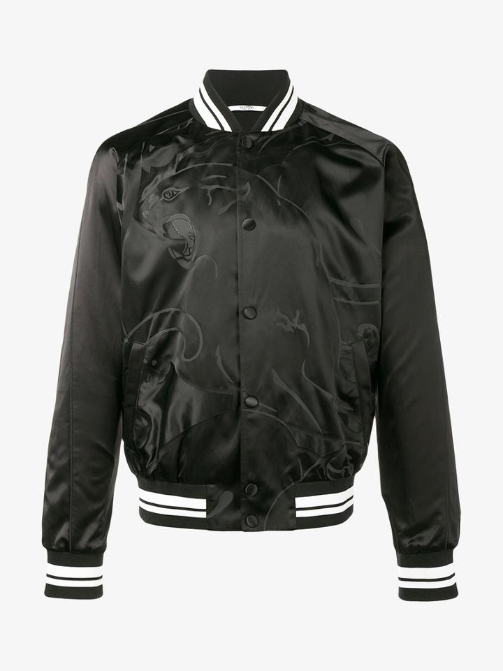 Valentino Panther Bomber Jacket, Men's, Size: 50, Black, Viscose/cotton/polyester/cotton