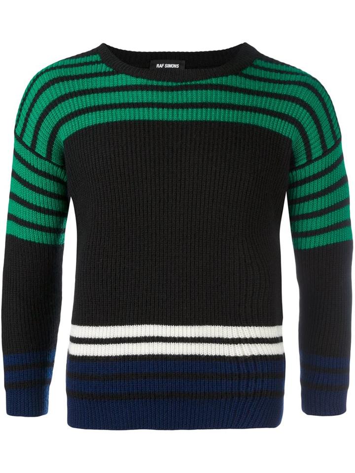 Raf Simons Ribbed Striped Jumper, Men's, Size: Large, Black, Virgin Wool