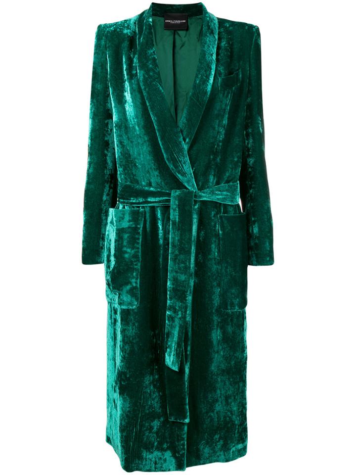 Erika Cavallini Belted Velvet Coat - Green