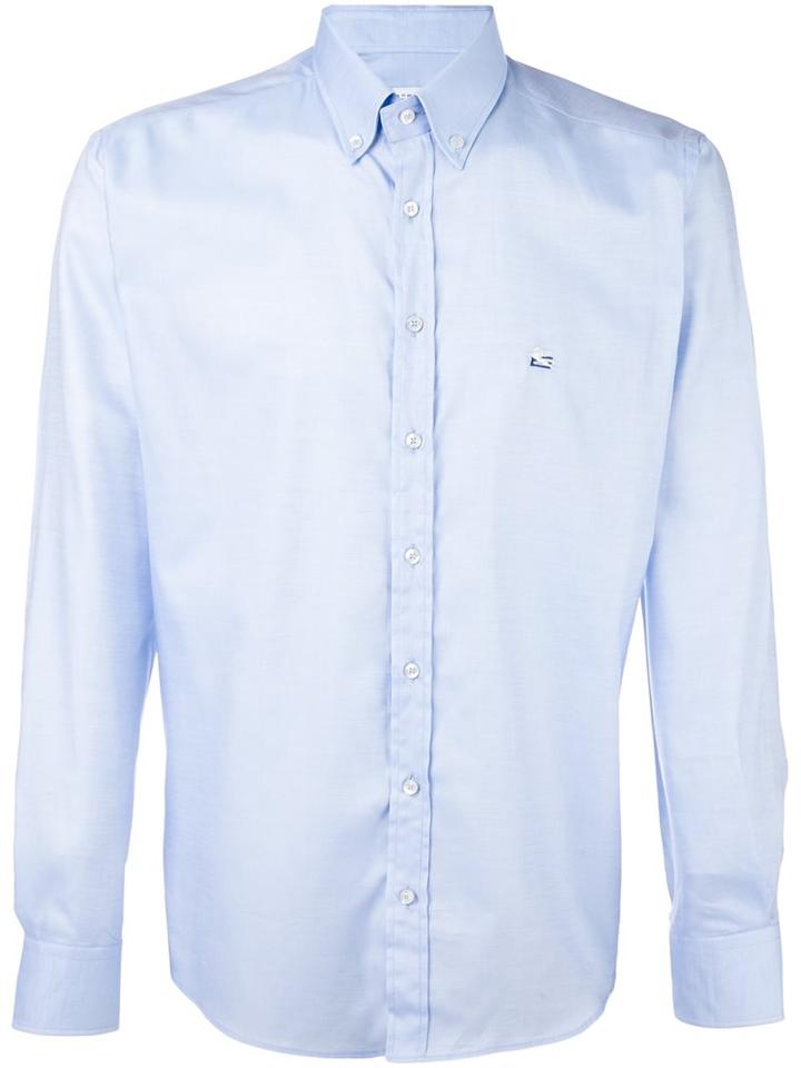 Etro Plain Shirt, Men's, Size: 45, Blue, Cotton