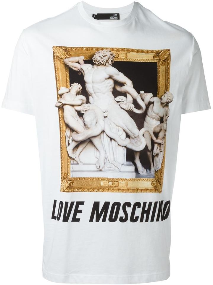 Love Moschino Statues Print T-shirt, Men's, Size: S, White, Cotton