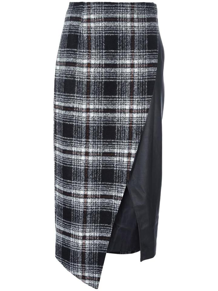 Gaelle Bonheur Asymmetric Plaid Skirt, Women's, Size: 0, Black, Polyester/acrylic/cashmere