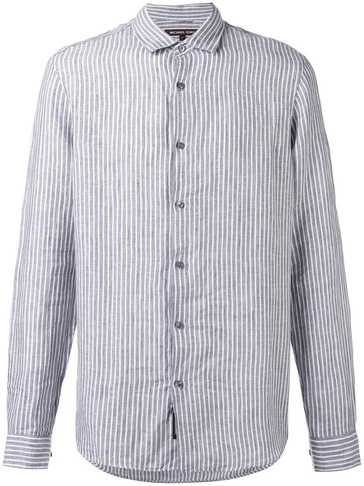 Michael Kors - Striped Shirt - Men - Linen/flax - M, Grey, Linen/flax