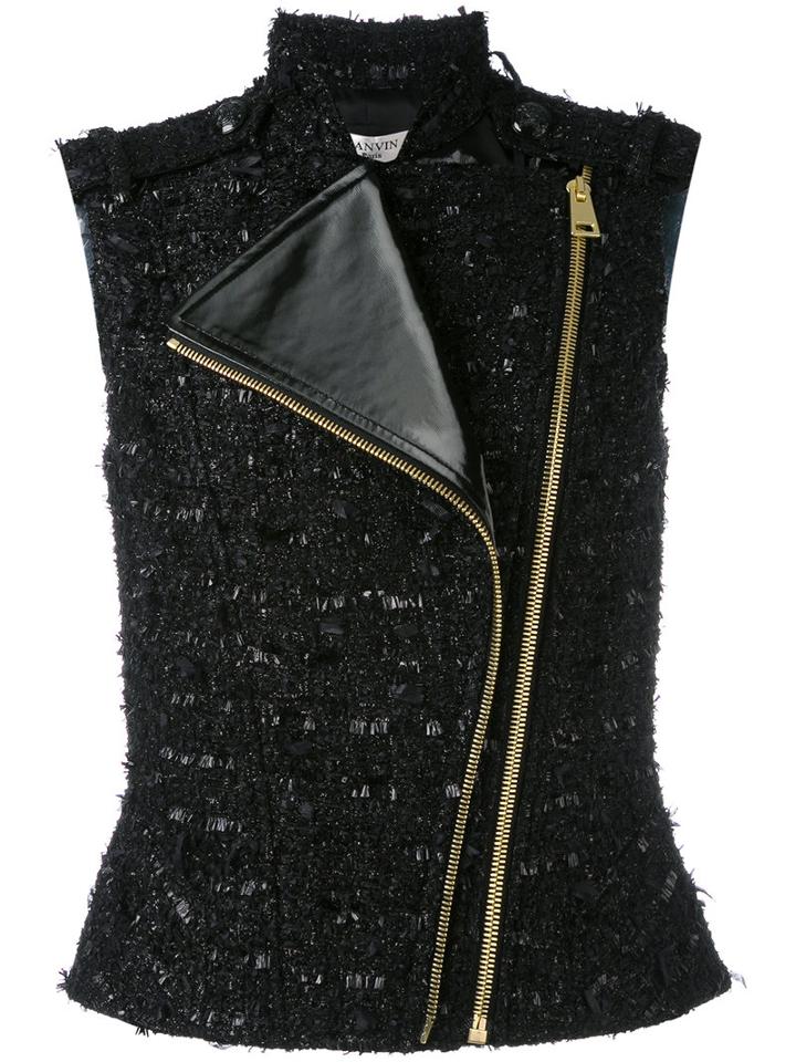 Lanvin - Asymmetric Metallic Gilet - Women - Polyamide/polyester/acetate/metallized Polyester - 36, Black, Polyamide/polyester/acetate/metallized Polyester