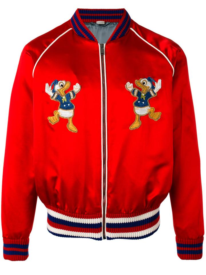 Gucci Donald Duck Embroidered Bomber Jacket, Men's, Size: 46, Red, Silk
