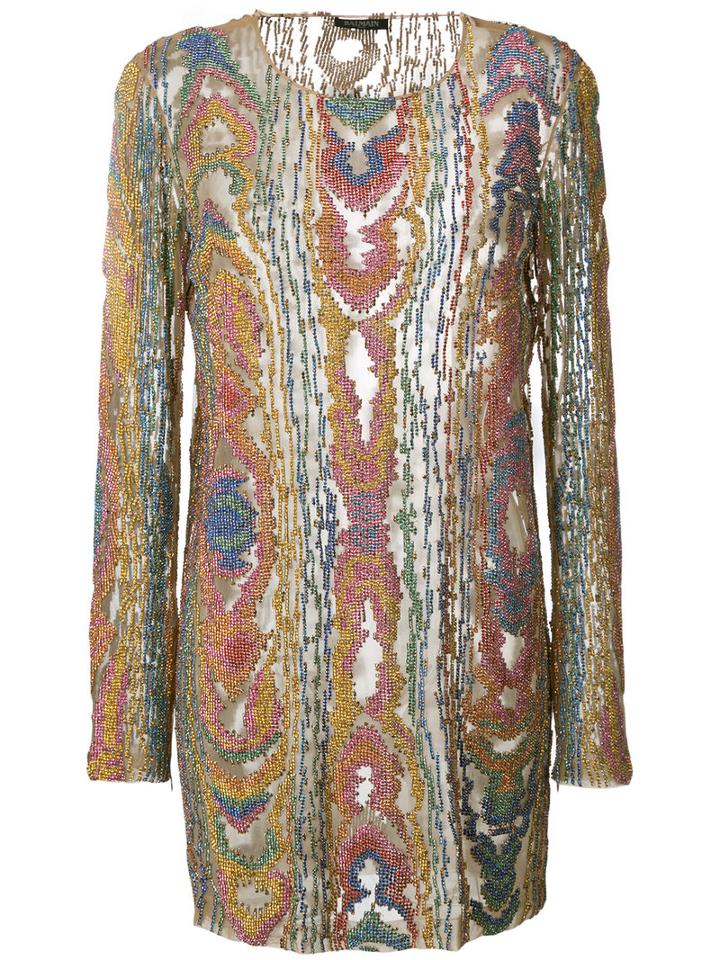 Balmain Sequin Embroidered Dress, Women's, Size: 38, Polyamide/silk/resin/brass