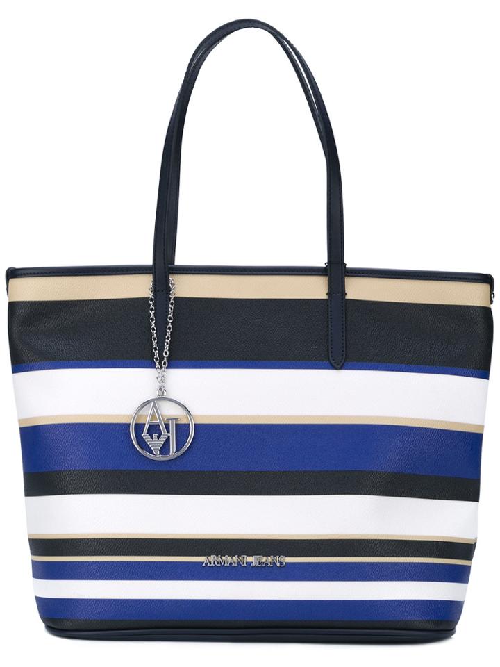 Armani Jeans Striped Shopper Tote - Blue