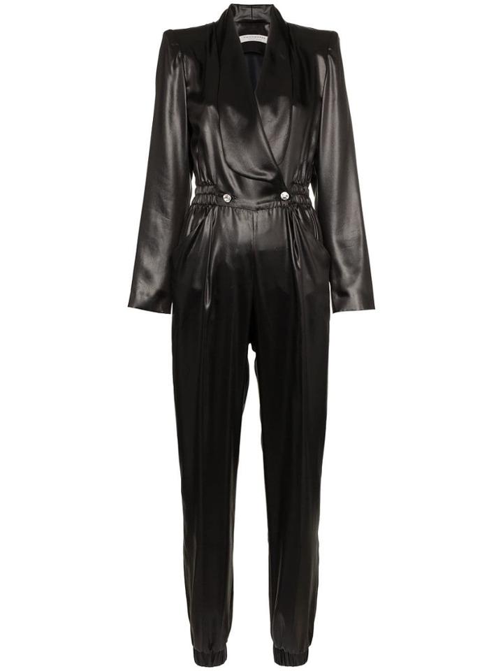 Philosophy Di Lorenzo Serafini V-neck Buttoned Faux Leather Jumpsuit -