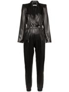 Philosophy Di Lorenzo Serafini V-neck Buttoned Faux Leather Jumpsuit -