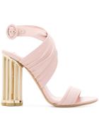 Salvatore Ferragamo Flower Heel Criss-cross Sandals - Pink & Purple