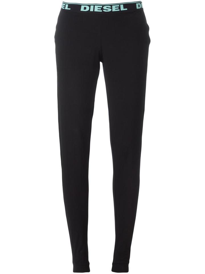 Diesel Logo Print Leggings, Women's, Size: Large, Black, Cotton/spandex/elastane