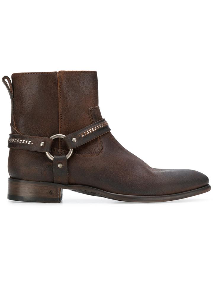 John Varvatos Side Zip Buckle Ankle Boots - Brown