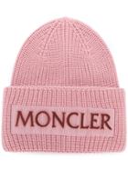 Moncler Rib Knit Logo Beanie - Pink & Purple