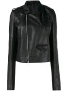 Rick Owens Leather Biker Jacket, Women's, Size: 44, Black, Cotton/calf Leather/cupro/wool