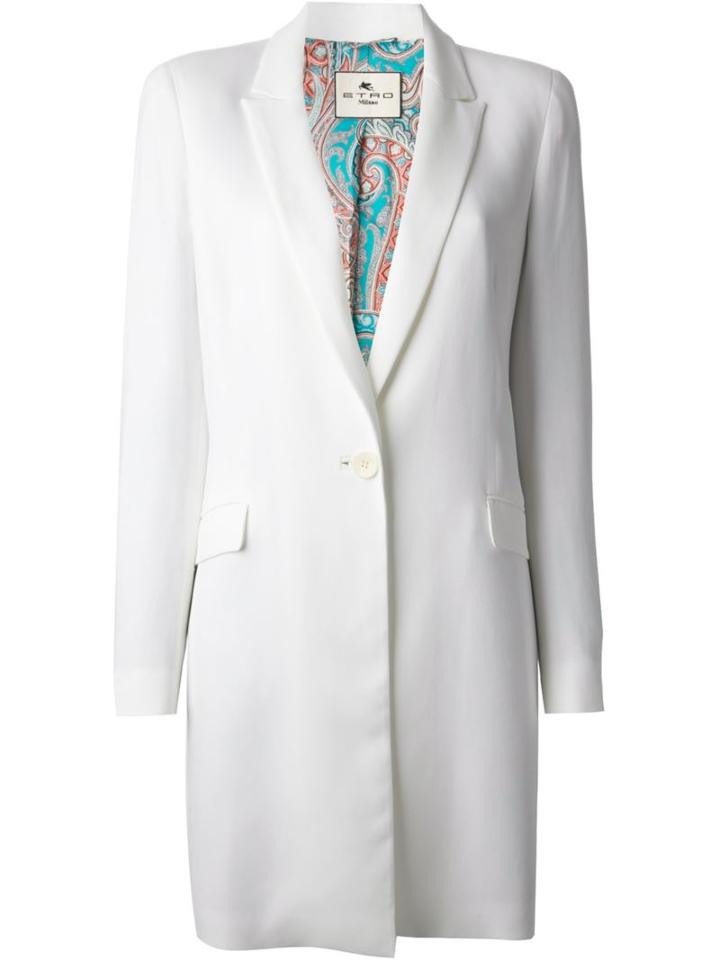 Etro Single Breasted Coat, Women's, Size: 46, White, Spandex/elastane/acetate/viscose