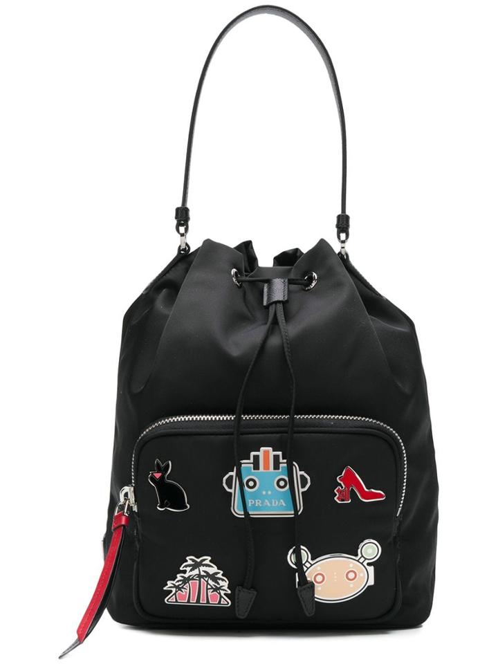 Prada Patchwork Design Satchel Bag - Black