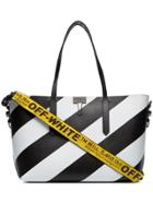 Off-white Black And White Diagonal Striped Leather Tote