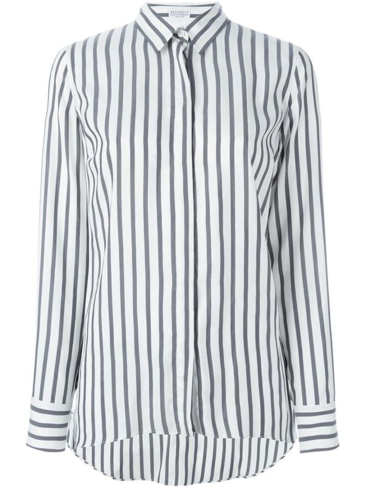Brunello Cucinelli Striped Shirt, Women's, Size: L, White, Silk
