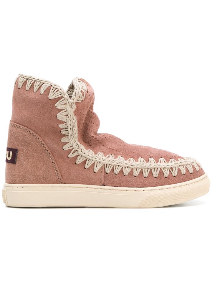 Mou Embroidered Detail Chunky Sole Ankle Boots - Pink & Purple