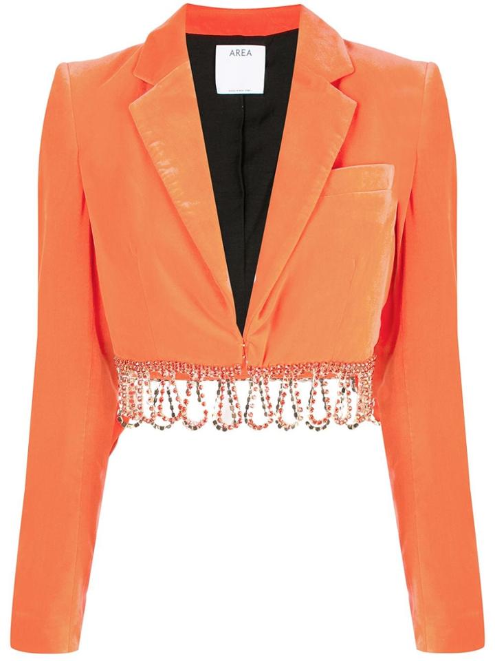 Area Beaded-hem Cropped Jacket - Orange