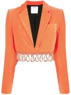 Area Beaded-hem Cropped Jacket - Orange