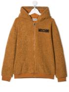 Moschino Kids Teen Logo Embroidered Hooded Jacket - Brown