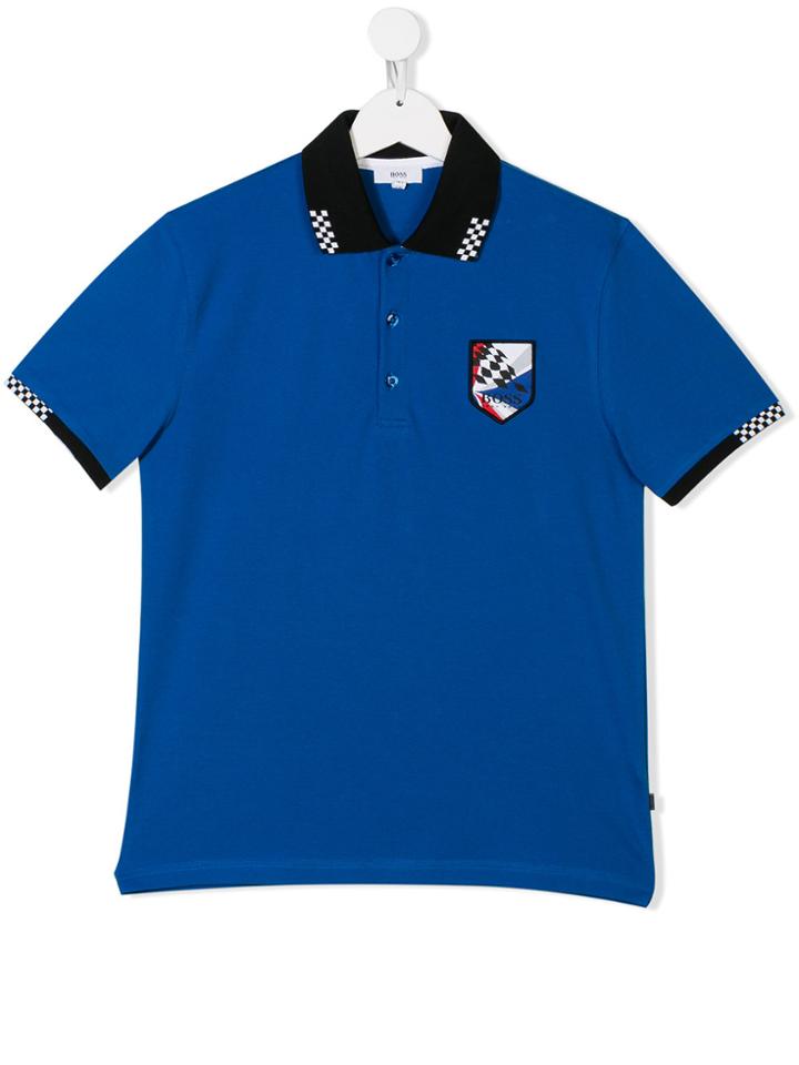 Boss Kids Checkered Detail Polo Shirt - Blue