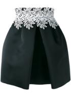 Sara Battaglia Leaf Detail Front Pleat Skirt - Black