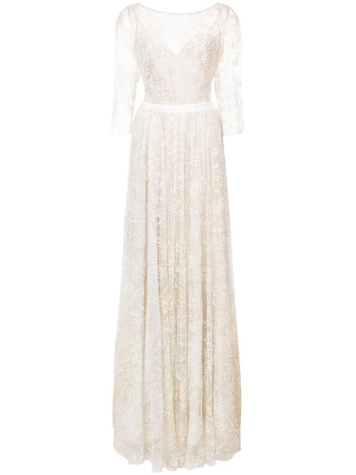 Marchesa Notte Glitter Tulle Gown - Nude & Neutrals