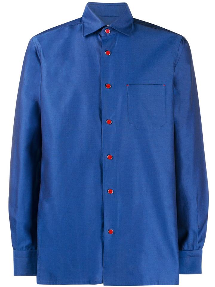 Kiton Geometric Twill Shirt - Blue