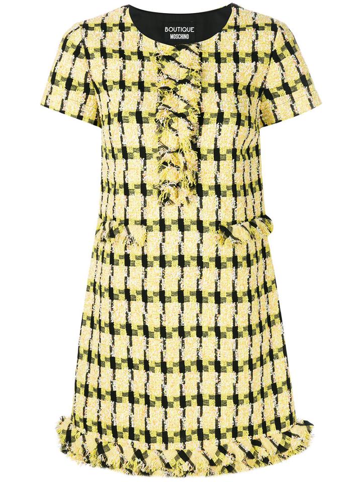 Boutique Moschino - Shortsleeved Tweed Dress - Women - Cotton/acrylic/polyamide/other Fibers - 38, Yellow/orange, Cotton/acrylic/polyamide/other Fibers