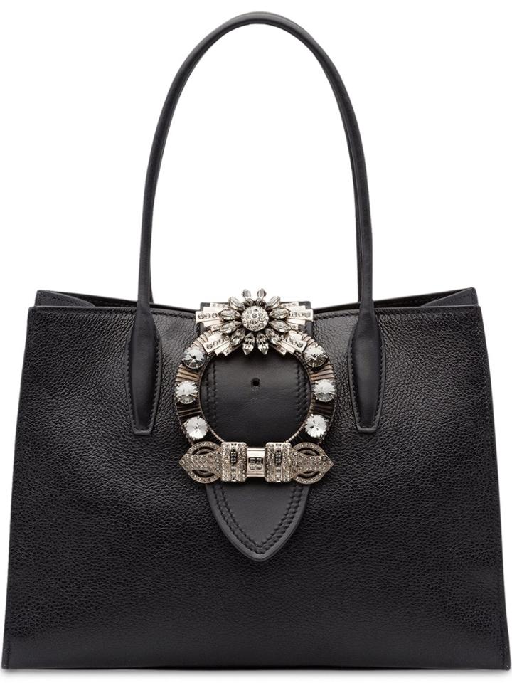 Miu Miu Madras Buckled Tote - Black
