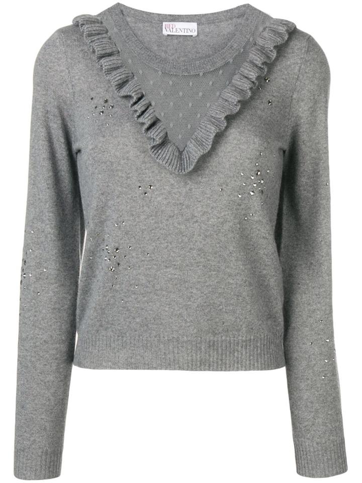 Red Valentino Ruffle Detail Jumper - Grey