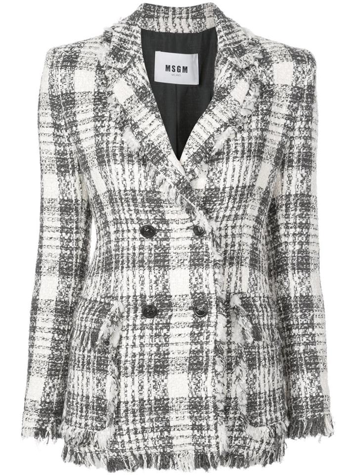 Msgm Double-breasted Tartan Jacket - Grey