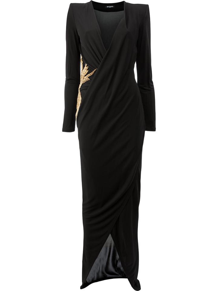 Balmain Embroidered Crossover Gown - Black