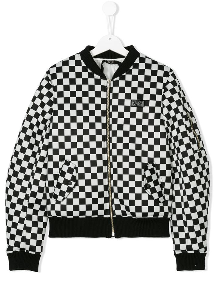 No21 Kids Checked Bomber Jacket - Black