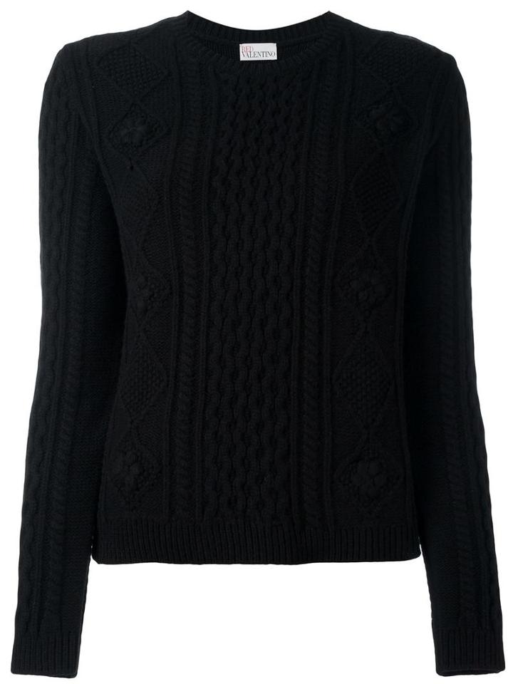 Red Valentino Cable Knit Sweater, Women's, Size: Medium, Black, Virgin Wool