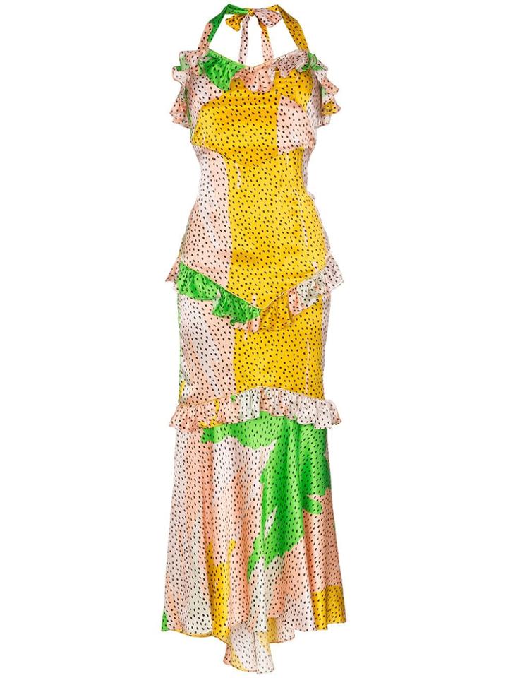 De La Vali Printed Halterneck Silk Maxi Dress - Pink