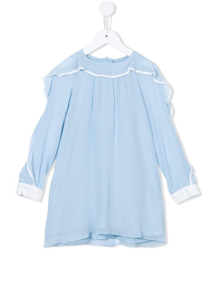 Chloé Kids Ruffled Trim Dress, Girl's, Size: 10 Yrs, Blue