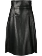 Alexander Mcqueen - A-line Midi Skirt - Women - Silk/calf Leather - 42, Black, Silk/calf Leather