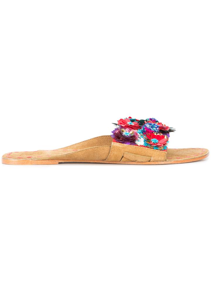 Figue Floral Embellished Slide Sandals - Multicolour
